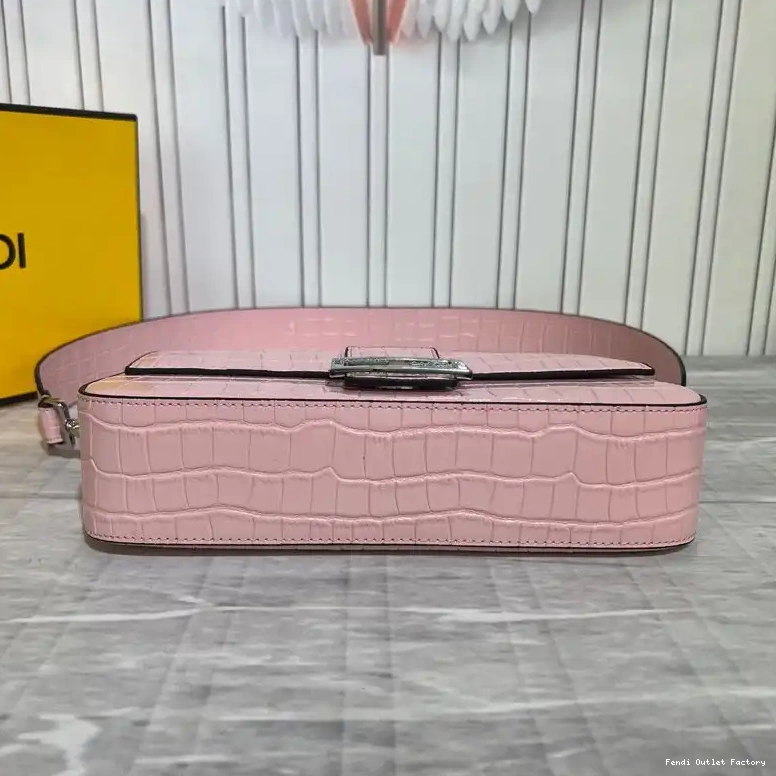 Cheap HOT Crocodile Leather In Fendi Baguette Tiffany Pink Bag Medium 0623